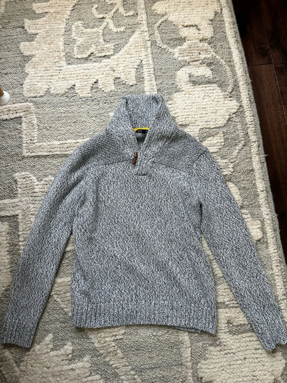 Banana Republic Men's Marled Navy and White Shawl-Collar Cardigan